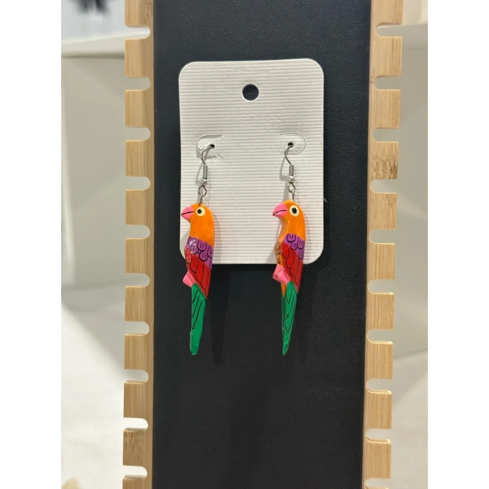 Women's Parrot Earrings - Orange & Green - Picture 1 of 2